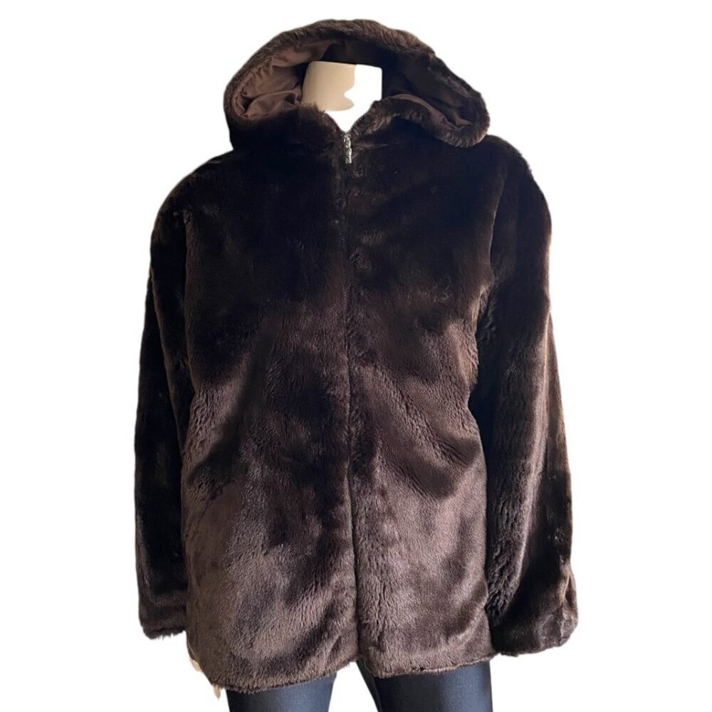 Northern Reflections Vintage Hooded Faux Fur Coat Sz M​​​​​​​​